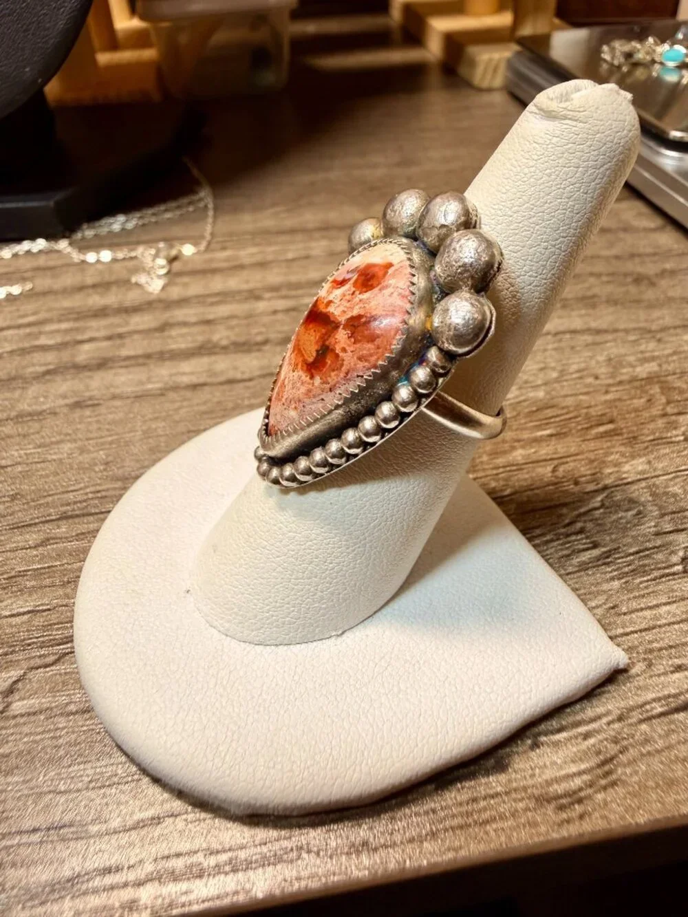 Sterling Steel Cantera Mexican Opal ring